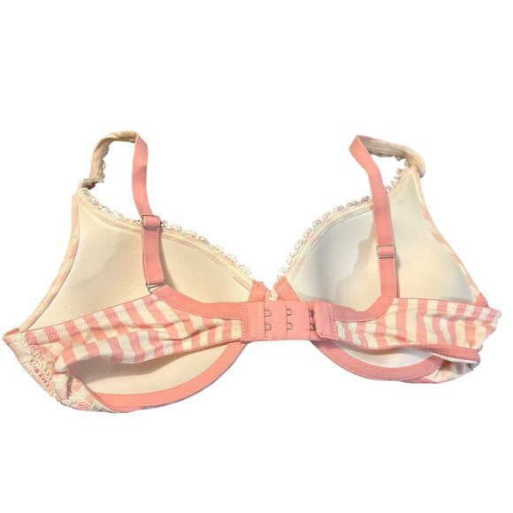 Victorias Secret Striped Pink & White Lined Perfect Coverage Bra 34C - Picture 2 of 3